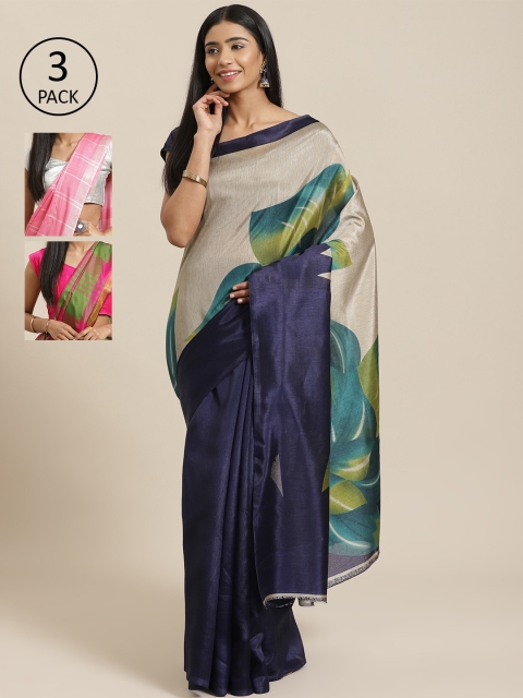 

KALINI Pack of 3 Sarees, Navy blue