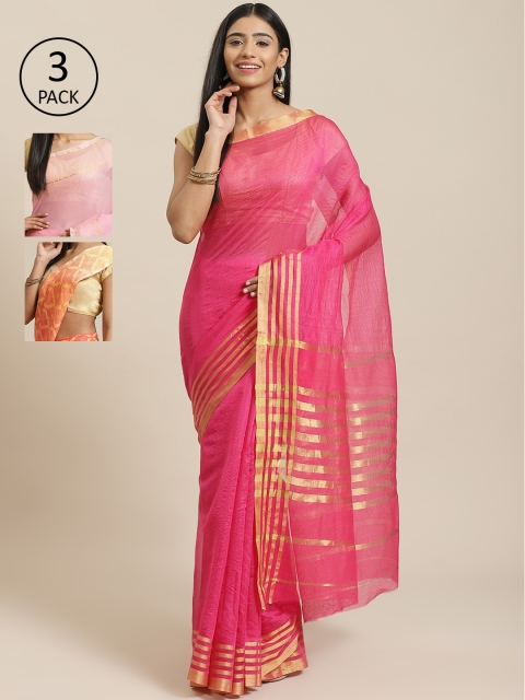 

KALINI Pack Of 3 Printed Saree, Pink