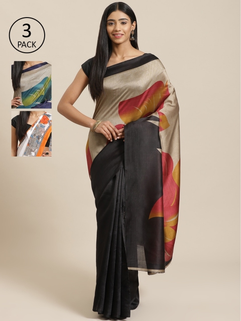 

KALINI Pack of 3 Sarees, Black