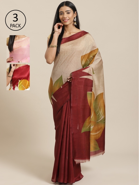 

KALINI Pack Of 3 Printed Saree, Beige