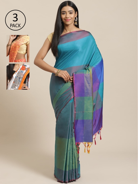 

KALINI Pack of 3 Sarees, Blue