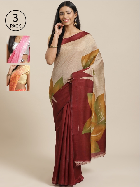 

KALINI Pack of 3 Sarees, Beige