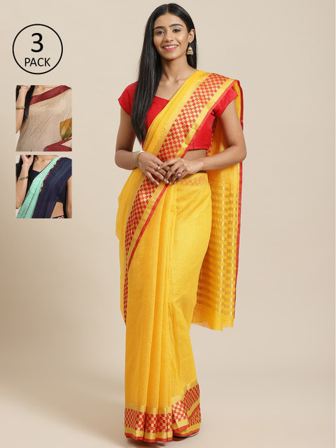 

KALINI Pack of 3 Sarees, Yellow