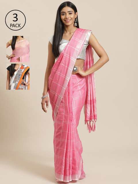 

KALANI Pack of 3 Printed sarees, Pink