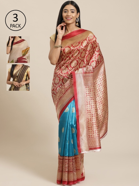 

KALANI Pack of 3 Printed sarees, Red