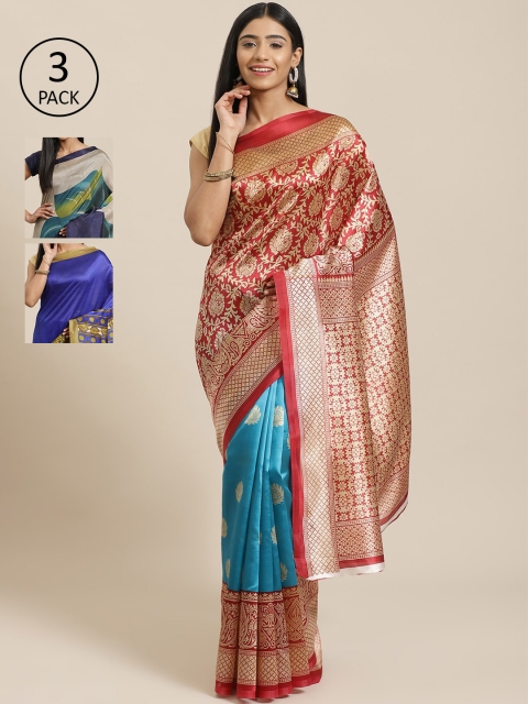 

KALANI Pack of 3 Printed sarees, Red