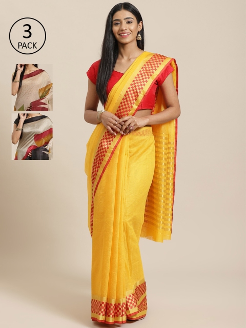 

KALANI Pack of 3 Printed sarees, Yellow
