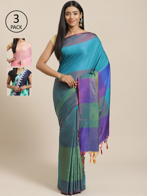 

KALANI Pack of 3 Printed sarees, Blue