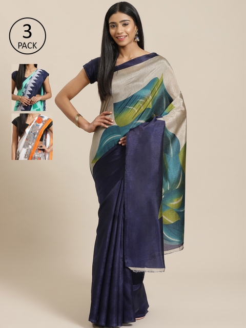 

KALINI Pack Of 3 Sarees, Navy blue