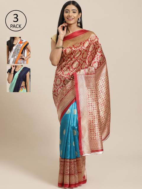 

KALINI Pack Of 3 Sarees, Red
