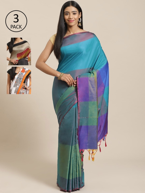 

KALINI Pack Of 3 Sarees, Blue