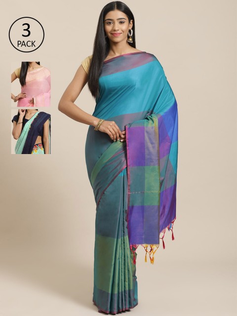 

KALINI Pack Of 3 Saree, Blue