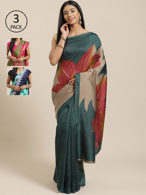 

KALINI Pack Of 3 Saree, Teal