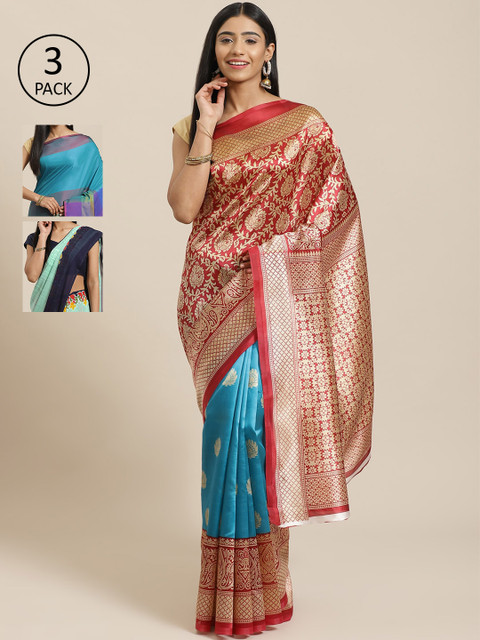 

KALINI Pack Of 3 Sarees, Red