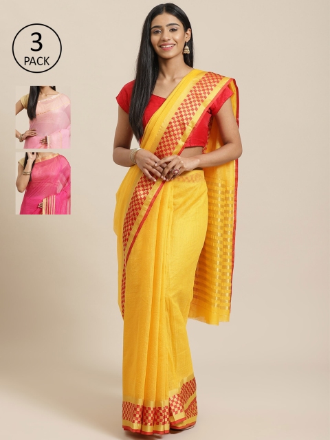 

KALINI Pack Of 3 Saree, Yellow