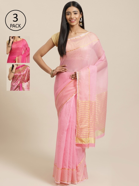 

KALINI Pack Of 3 Sarees, Pink