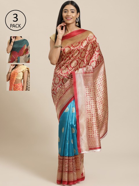 

KALINI Pack Of 3 Sarees, Red