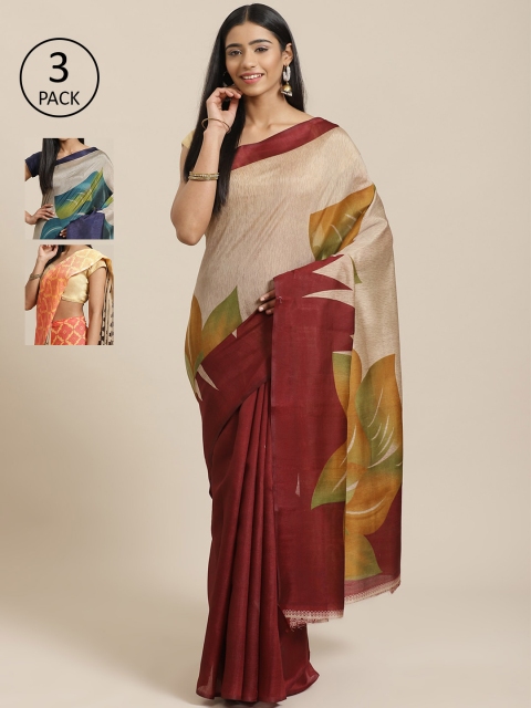 

KALINI Pack Of 3 Saree, Beige