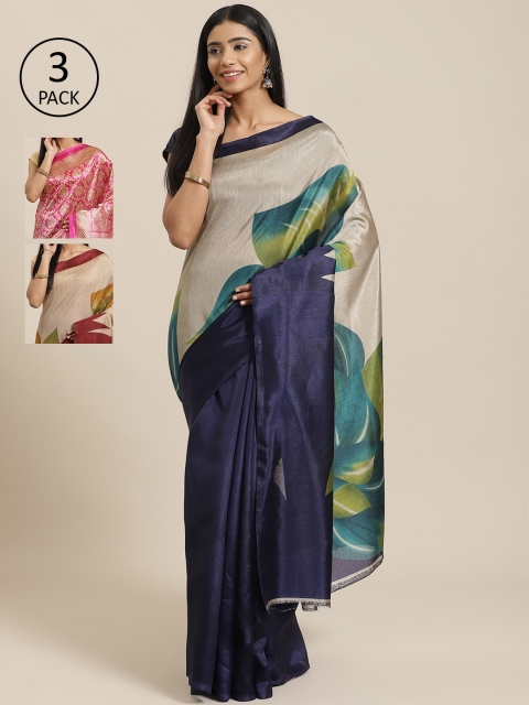 

KALINI Pack Of 3 Saree, Navy blue