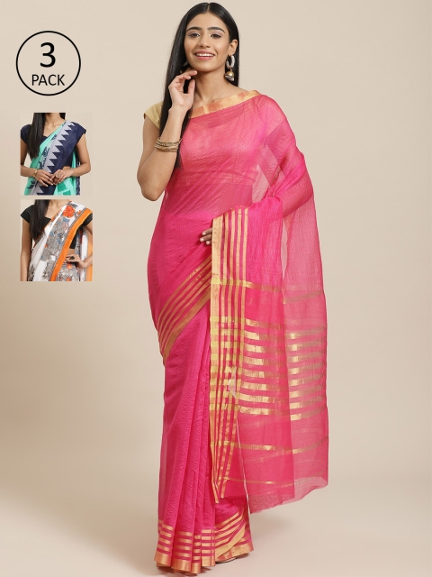 

KALINI Pack Of 3 Sarees, Pink