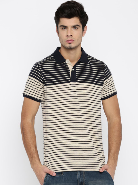 

Basics Beige Striped Muscle Fit Polo T-shirt