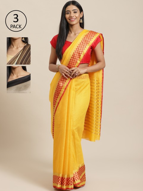 

KALINI Pack Of 3 Printed Mysore Silk Sarees, Yellow