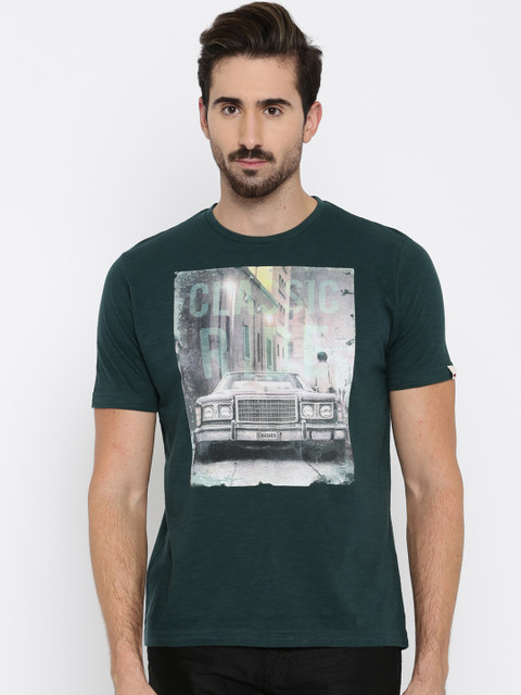 

Basics Green Printed Muscle Fit T-shirt