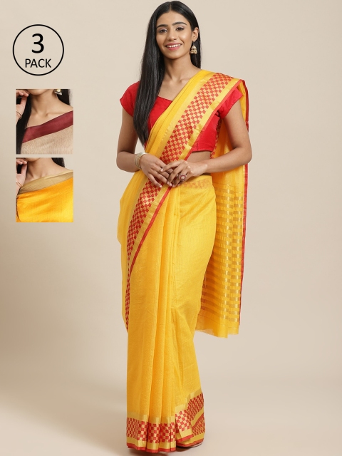 

KALINI Pack Of 3 Printed Mysore Silk Sarees, Yellow