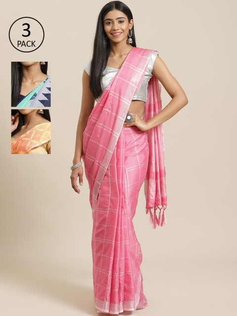 

KALINI Pack Of 3 Printed Mysore Silk Sarees, Pink