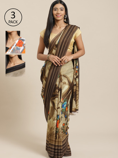 

KALINI Pack Of 3 Saree, Brown
