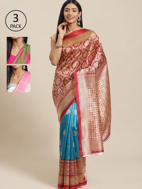 

KALINI Pack Of 3 Sarees, Red