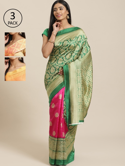 

KALINI Pack Of 3 Sarees, Green