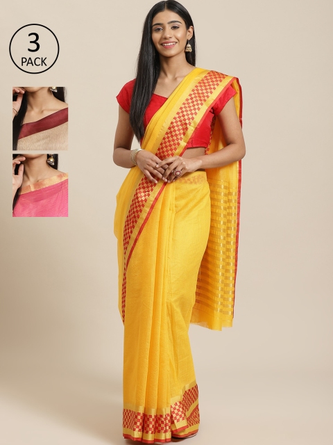 

KALINI Pack Of 3 Printed Sarees, Yellow