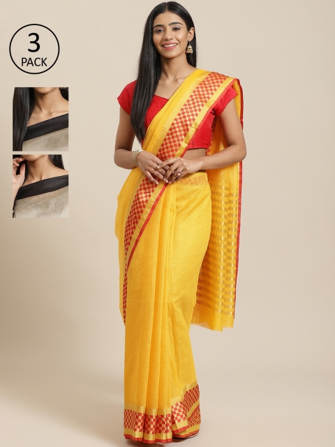 

KALINI Pack Of 3 Printed Sarees, Yellow
