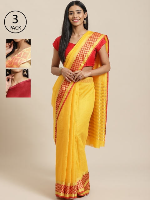 

KALINI Pack of 3 Printed Sarees, Yellow