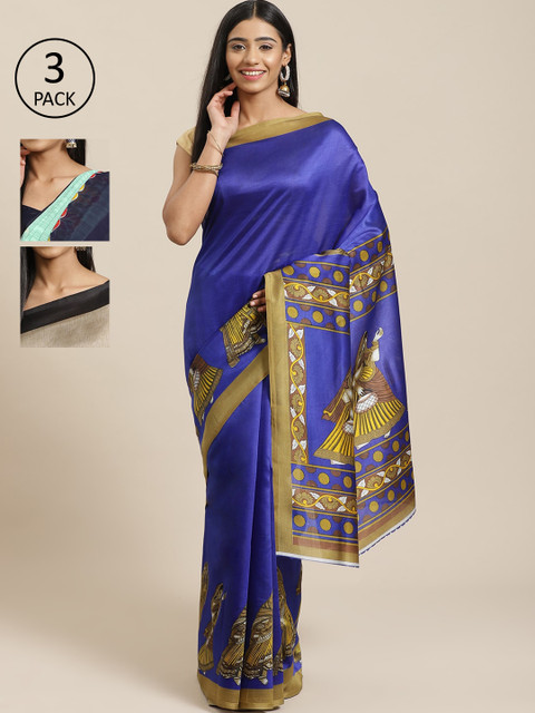 

KALINI Pack Of 3 Art silk Sarees, Blue