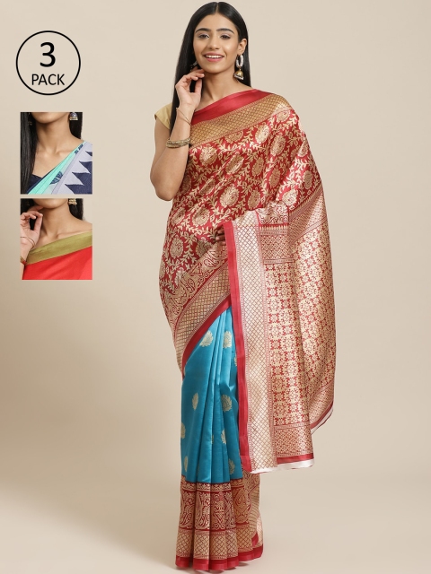 

KALINI Pack Of 3 Art silk Sarees, Red