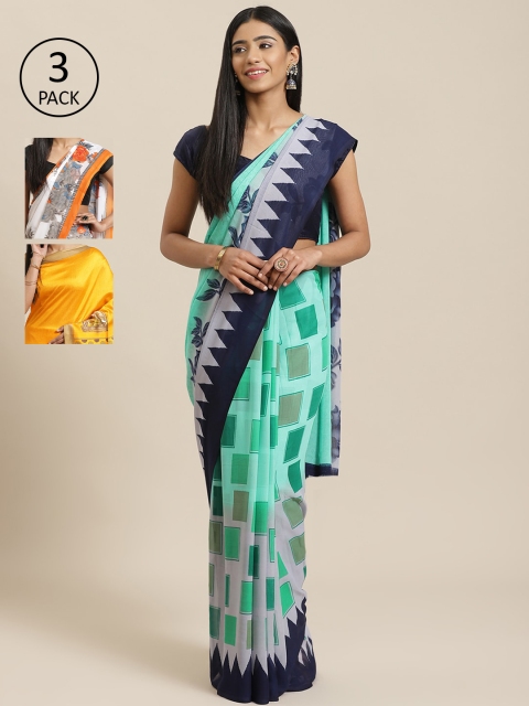 

KALINI Pack Of 3 Printed Saree, Sea green
