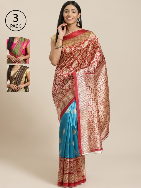 

KALINI Multicoloured Set of 3 Art Silk Mysore Silk Saree, Multi