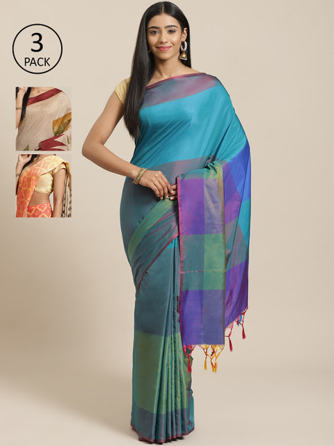 

KALINI Pack Of 3 Saree, Blue