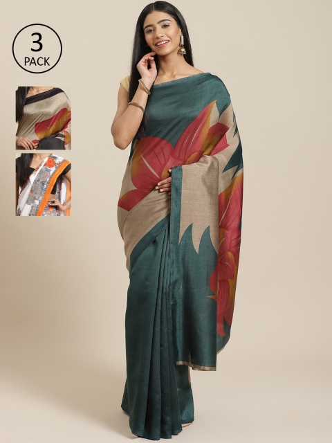 

KALINI Pack Of 3 Saree, Teal