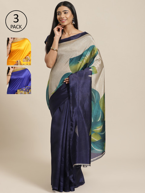 

KALINI Pack Of 3 Sarees, Navy blue