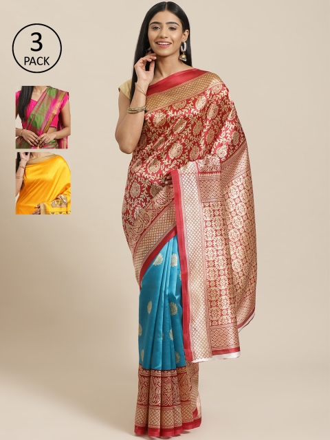 

KALINI Pack Of 3 Sarees, Red