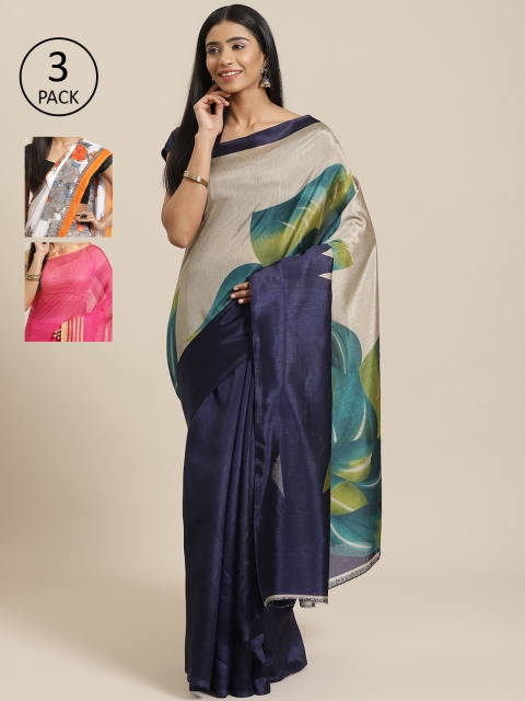 

KALINI Pack Of 3 Sarees, Navy blue