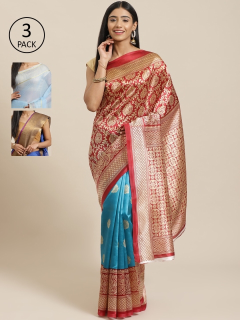 

KALINI Pack Of 3 Sarees, Red