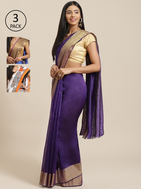 

KALINI Pack Of 3 Sarees, Purple