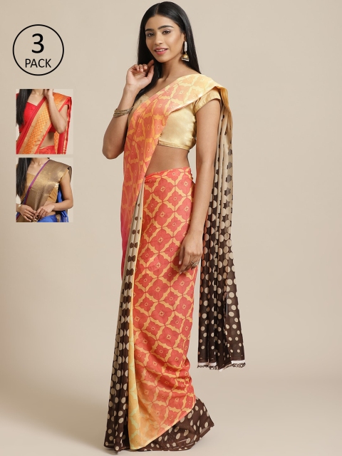 

KALINI Pack Of 3 Sarees, Peach
