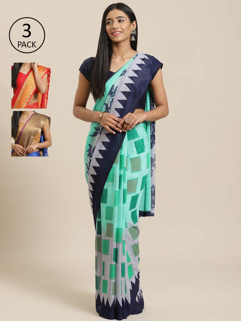 

KALINI Pack Of 3 Saree, Sea green