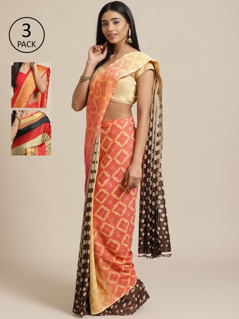 

KALINI Pack Of 3 Sarees, Peach