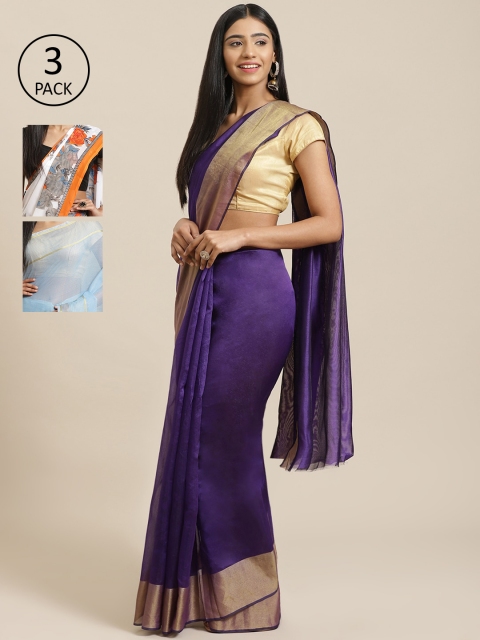 

KALINI Pack Of 3 Sarees, Purple